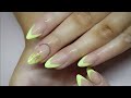 Nude & lemon yellow French nails with hybrid ombre | #acrylicnails | watch me work