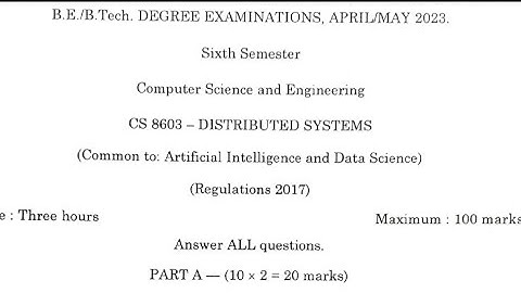 Distributed system April may 2023 question paper in Anna university regulation 2017