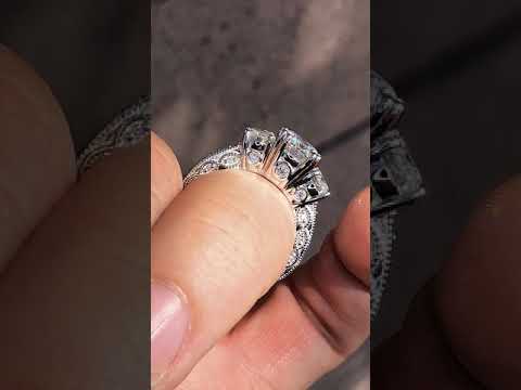 Three-stone Antique Round Brilliant Moissanite Engagement Ring ring video
