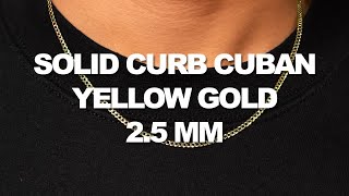 LoveBling Yellow Gold 2.5mm Solid Curb Cuban Chain Necklace with Lobster Lock (Available 18" - 30")