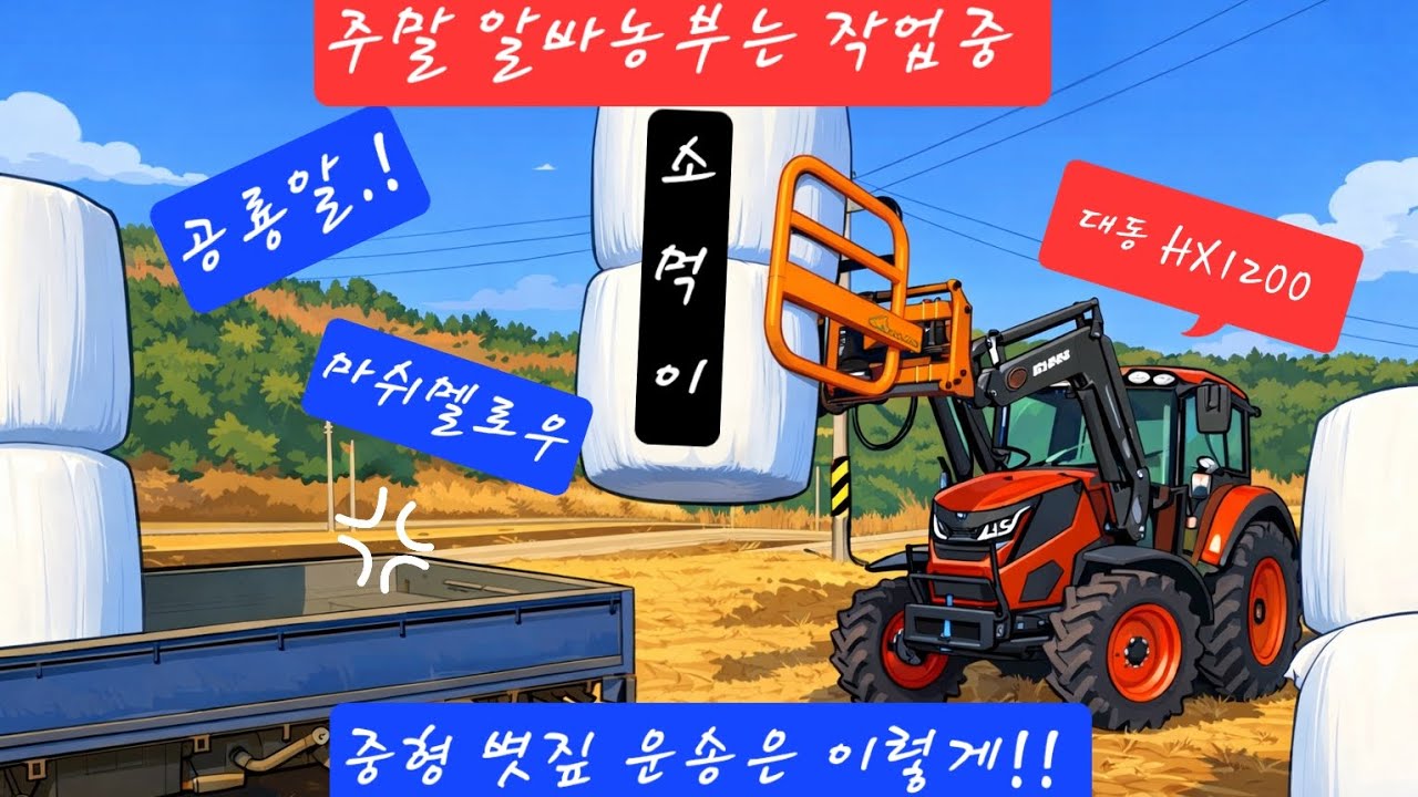 알바농부의 영농일지 - 중형 볏집 운송은 이렇게합니다.#축사 #한우 #대동 #HX1200 #송현집게 #소먹이 #공룡알 #마쉬멜로우 #주말농부 #형제 