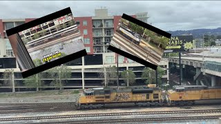 Railfanning emryville V1:rare Union Pacific train,Amtrak California cab car,and more!