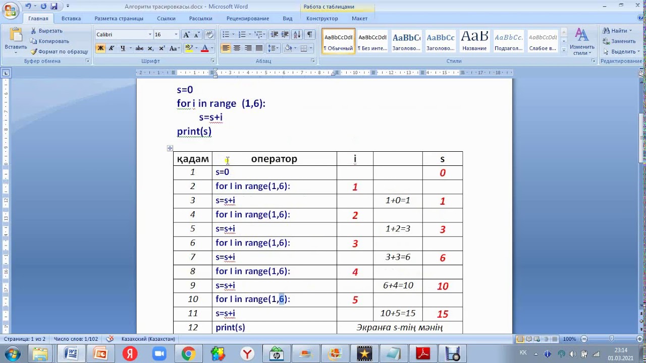 Алгоритм трассировкасы 8 сынып