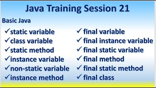 Java Training Session 21 static - variable method, instance variable, final - variable method class