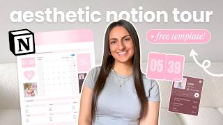 PINK aesthetic full notion tour + tutorial! (free template with weekly planner and journal)