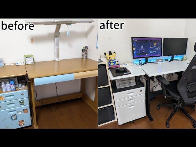 小学1年生から使っていた勉強机を近未来風ゲーミングデスクに改造して