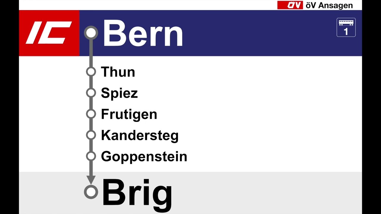SBB Ansagen • IC • Bern – Spiez – Kandersteg – Goppenstein – Brig (Lötschberg Bergstrecke!)