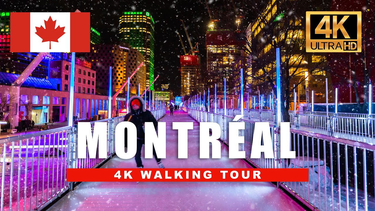 Snowy Montréal Winter Walk 🇨🇦 Stroll through a Festive Winter Wonderland [4K HDR/60fps]
