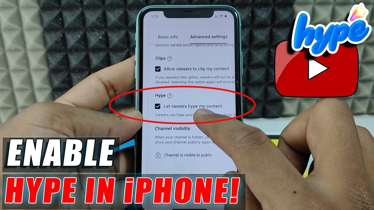 how to enable hype option in my youtube channel on iphone?