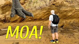 An extinct flighless Moa leaves its footprints in the sand