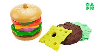 Juguetes de madera | Hacer hamburguesas con  plastilina Play Doh | Vídeos de aprendizaje