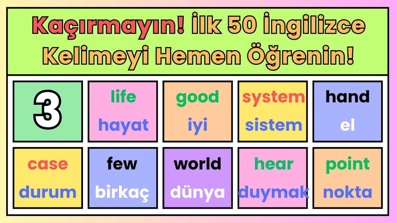 (3) İlk 50 İngilizce Kelimeyi Kaçırmayın! İngilizce Öğrenmenin Kolay Yolu