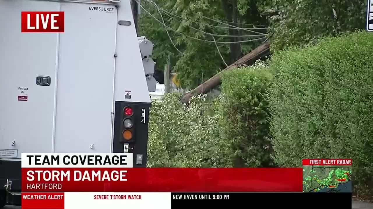 Trees and wires down after storms roll through Hartford - YouTube