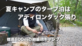 ソロキャンプ】夏キャンプのタープ泊はアディロンダック張り。標高800m