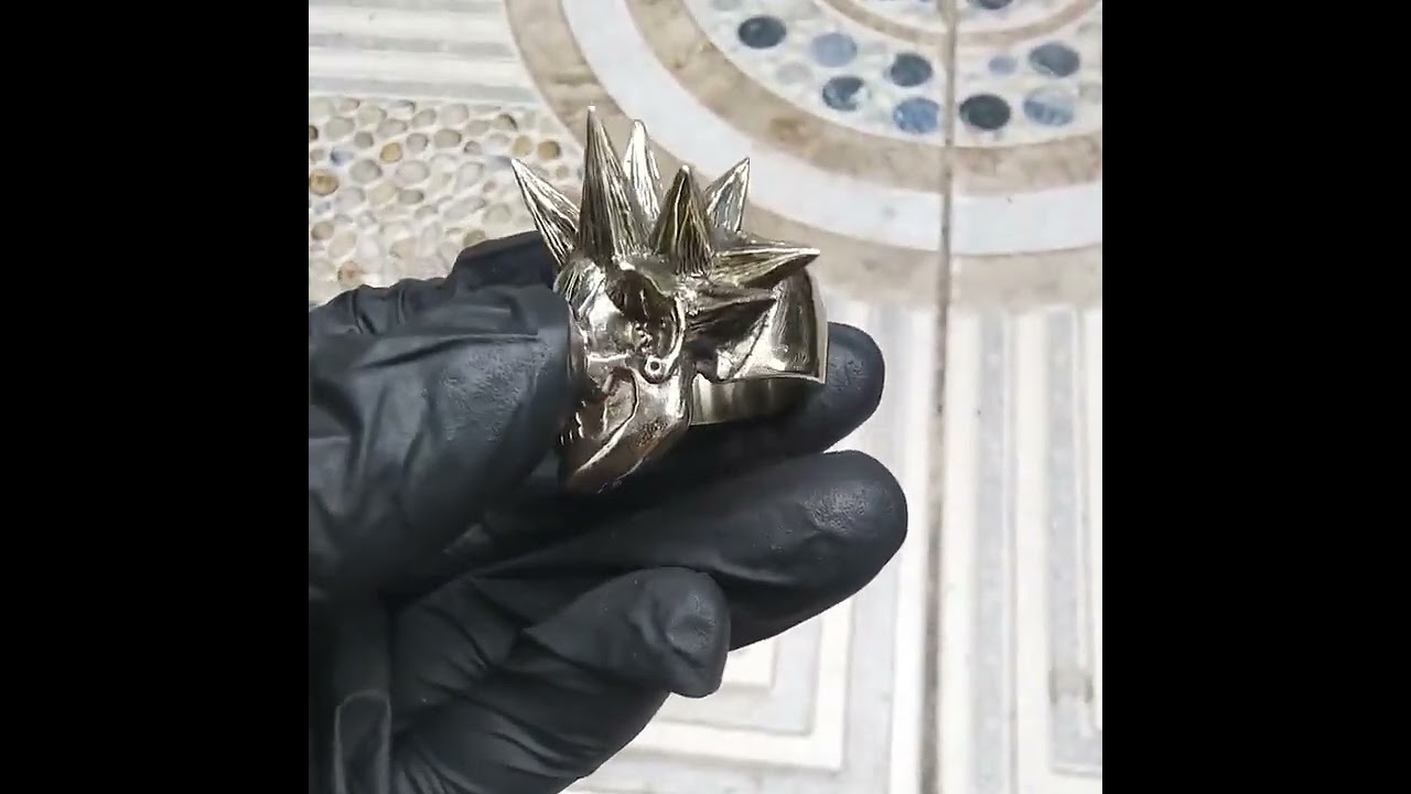 Hand sculpted Spikey hair punk rock ring  Oxidized White Brass and Sterling Silver ring