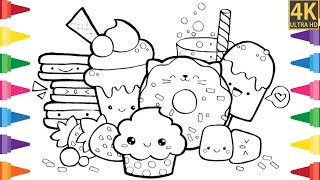 Cute Food Drawing and Coloring | Kawaii Drawing | Drawing and Coloring 🧁🍦🍩🧋🍬