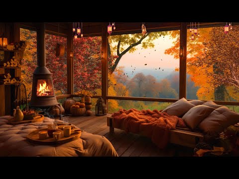 Cozy autumn sunny morning ambience with nature sounds for sleep, fall leaves & cozy treehouse
