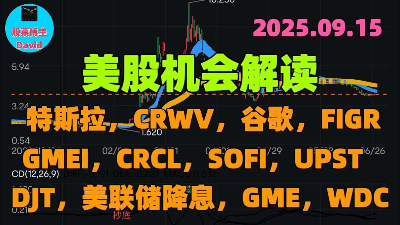 9月15日，美股机会解读：特斯拉，CRWV，谷歌，FIGR、GMEI，CRCL，SOFI，DJT，UPST，美联储降息，GME，WDC❤️➡️  #美股推荐2025 #英伟达股票 #特斯拉股票 #美股