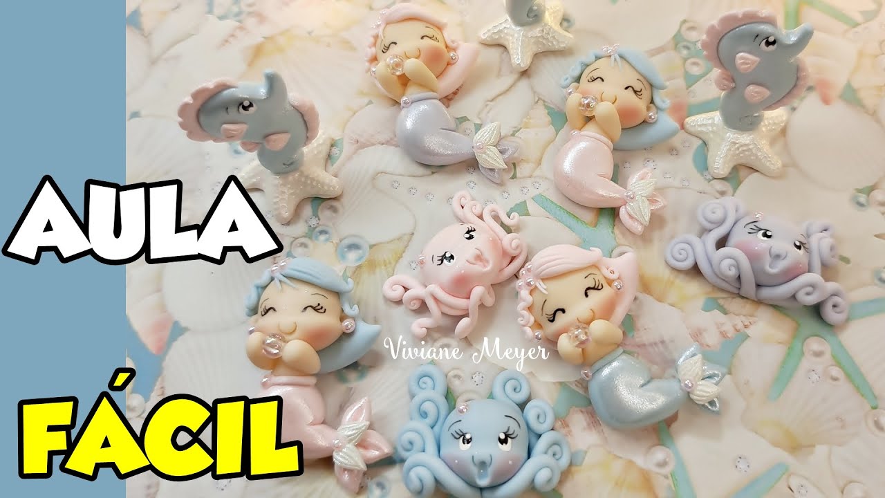 AULA FÁCIL: lindo APLIQUE biscuit fundo do mar Sereia SEM MOLDE | Biscuit Viviane Meyer