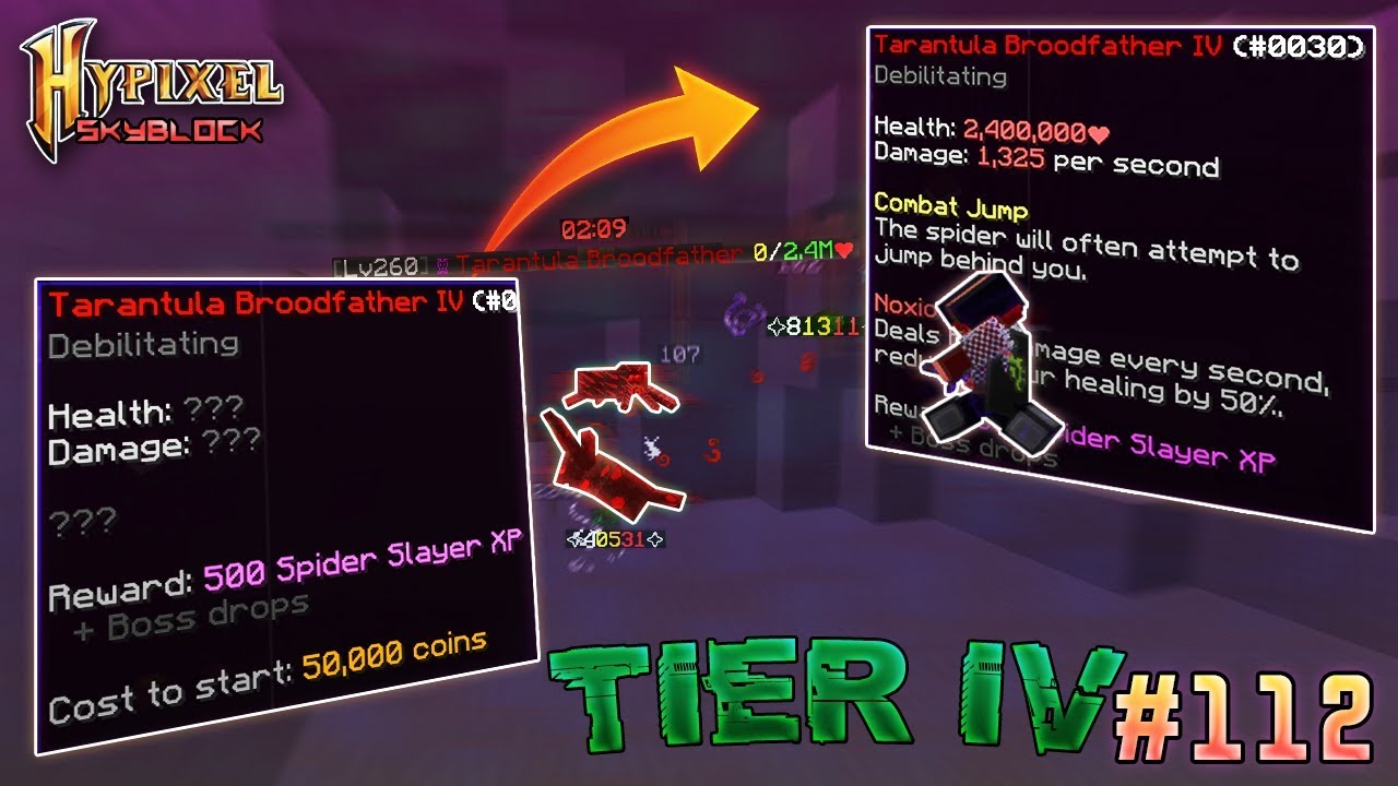 Completing Tarantula Tier 4 Boss Hypixel Skyblock Minecraft EP. 112