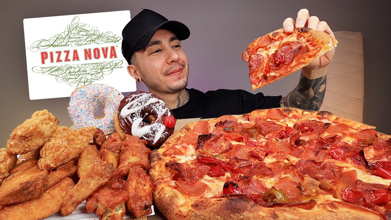 MUKBANG EATING Пицца Нова Пепперони, крылышки Баффало, крылышки без костей, картофельные дольки и...