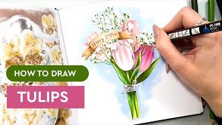 Как нарисовать букет тюльпанов маркерами?
