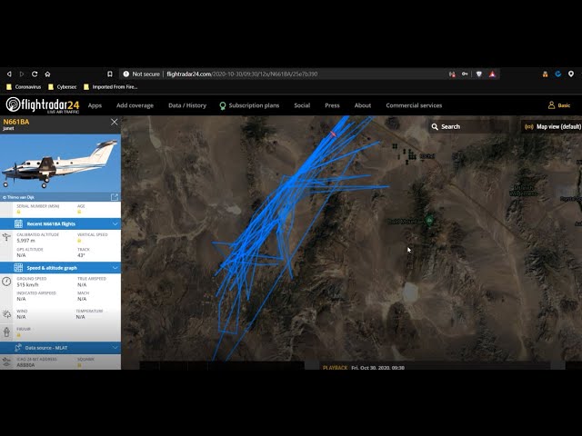 N661BA Janet, aereo normalmente per trasporto passeggeri, effettua rilevamenti ad Ovest dell'Area 51