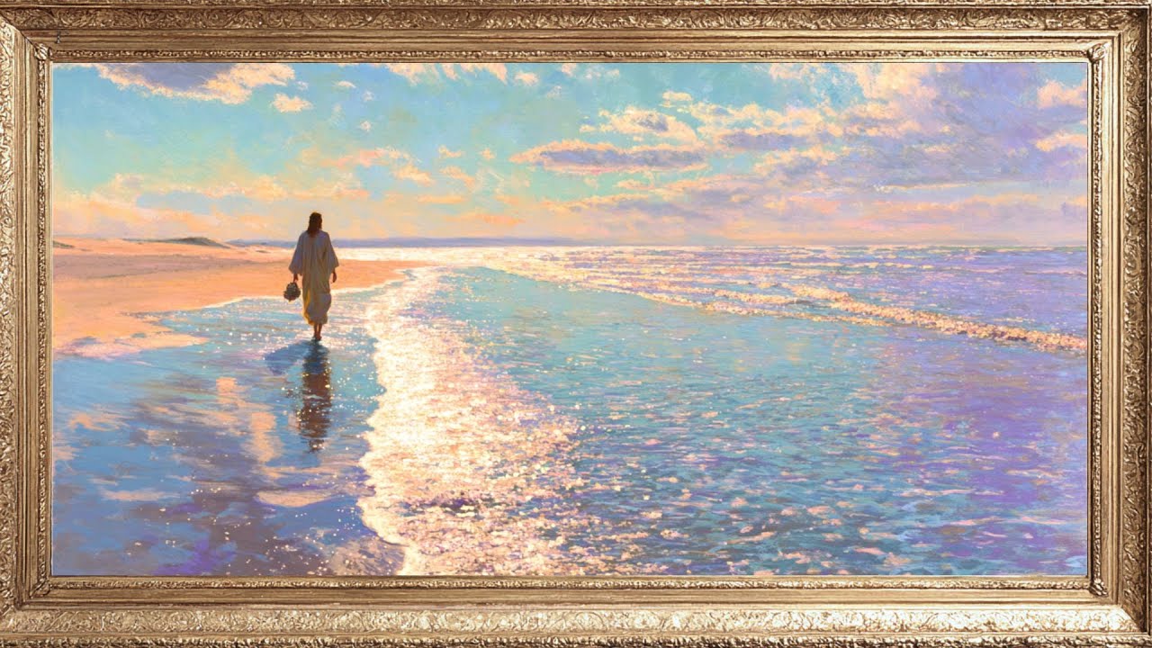 🌅🌊 4K Gold-Framed Jesus TV Art Screensaver | Inspiring Christian Home Décor ✨🙏