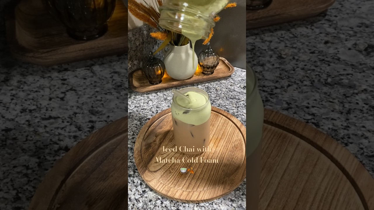 Iced Chai with Matcha Cold Foam 🍵🍂  