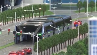 Futuristic straddling bus allows cars running underneath
