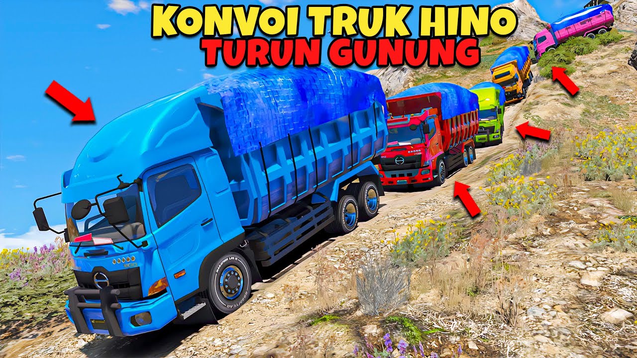 Konvoi TRUK HINO Full Muatan Turun Dari GUNUNG TERTINGGI - GTA 5 MOD