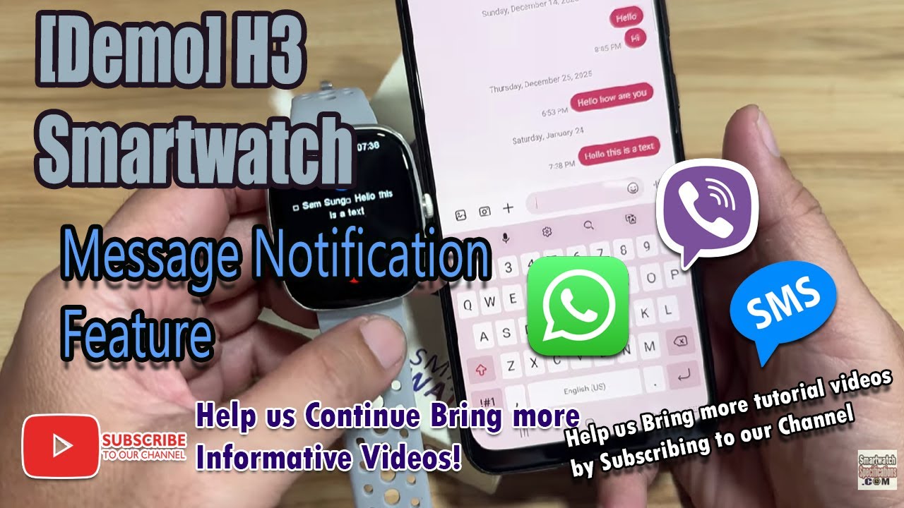 [Demo] H3 Smartwatch-Message Notifications, WhatsApp, Viber, Text ...