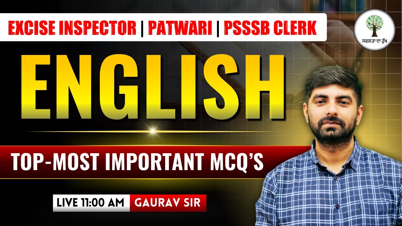 Excise Inspector, Patwari, PSSSB Clerk | English | Top-Most Important MCQ's | Gaurav Sir