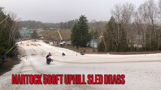 2024 Snowmobile Drag Racing King of the Hill at Ski Martock 500ft Uphill Racing Finish Line View