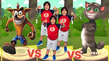 Tag with Ryan vs Bandicoot Crash On the Run vs Talking Tom Gold Run Top 3 Gameplay
