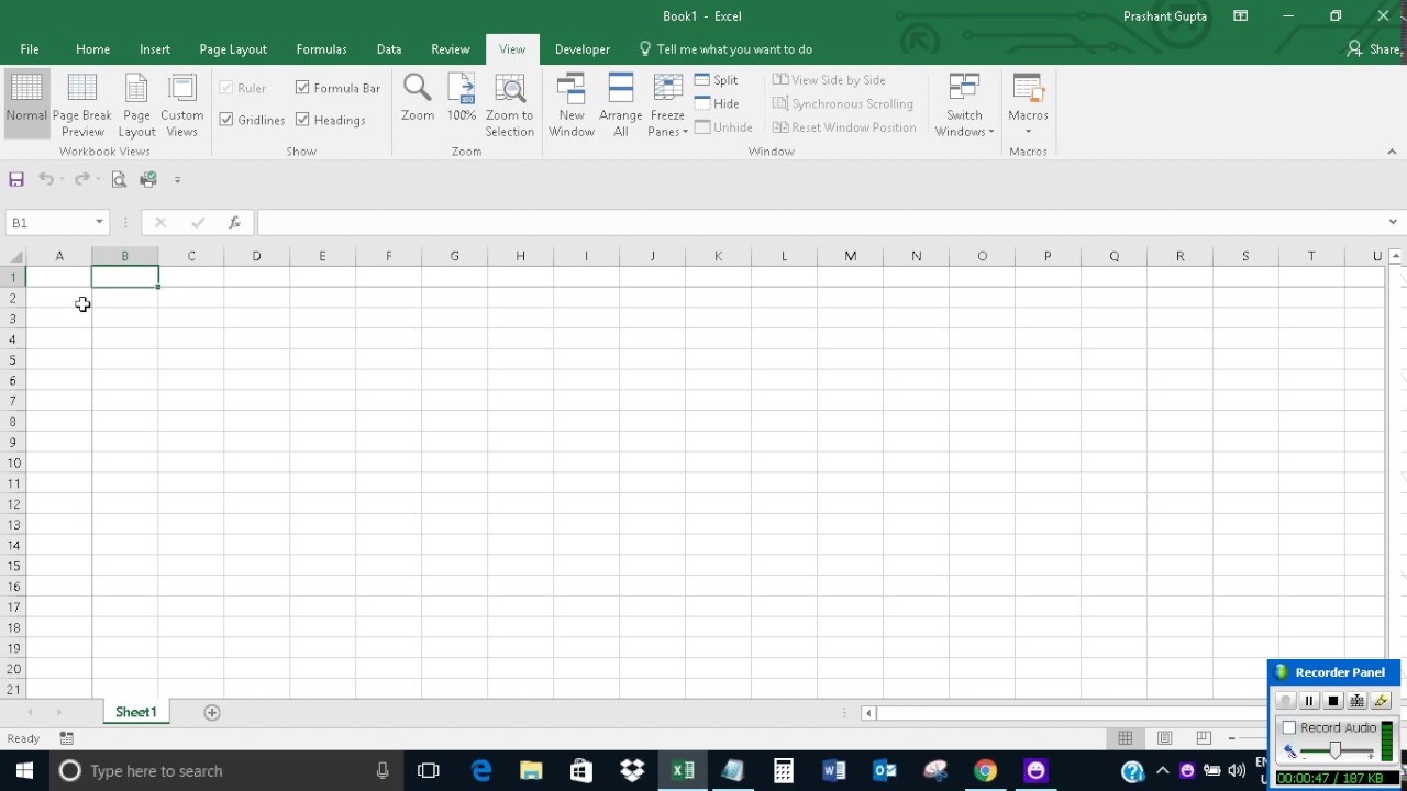 Freeze both Row 1 and Column A at the same time in Excel