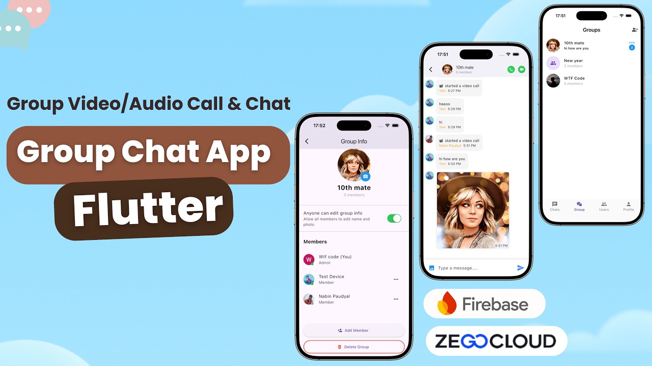 Group Chat App Flutter ( Firebase, ZEGOCLOUD, Riverpod)