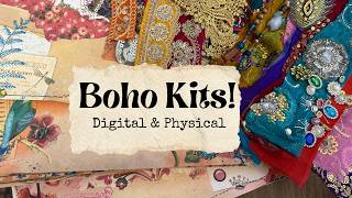 Boho Junk Journal Kit Flip Through | Digital Kit + 46-Piece Sari Fabric Bundle