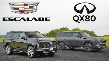 Land Yacht Battle. 2025 Infiniti QX80 vs 2025 Cadillac Escalade, Review and Race.