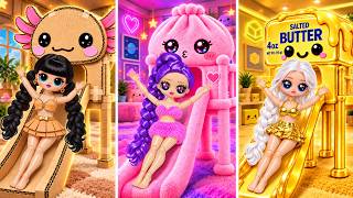 Cardboard vs Fluffy vs Golden Dumpling Squishy Room ✨ Amazing DIY Dollhouse Crafts