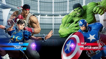 Ryu & Chun-Li vs Hulk & Captain America (Very Hard) Marvel vs Capcom | 4K UHD Gameplay