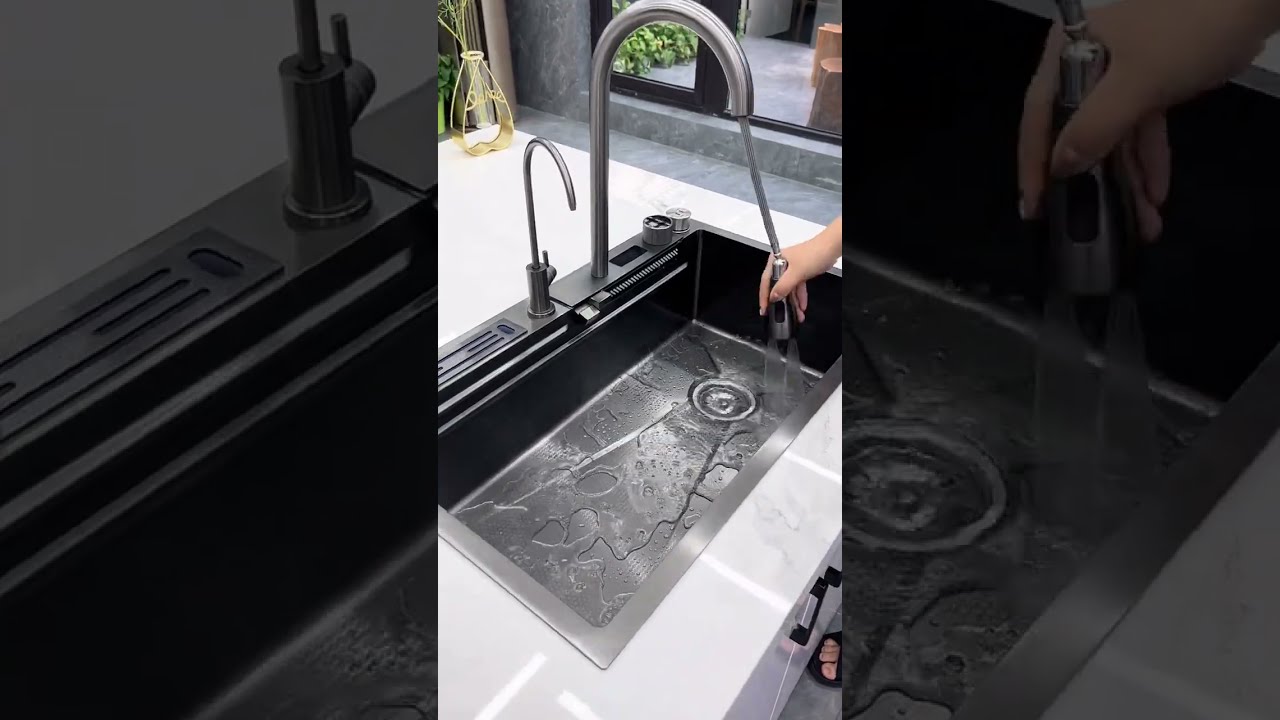 Lefton Waterfall Workstation Kitchen Sink Set With Digital Temperature Display Knife Holder KS2204