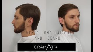 Мужская удлиненная стрижка + стрижка бороды.