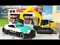 はたらくくるま ガソリンスタンド屋さんごっこで洗車してきれいになろう！！ パトカーや救急車やゴミ収集車 働く車のミニカーがいっぱい出るよ♪Gizmone