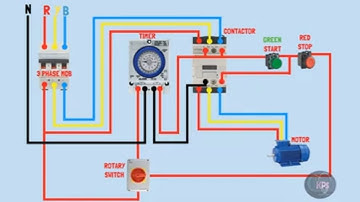 Contactor wiring With  Latching Circuit with timer/holding circuit connection diagram