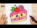 How to Draw a Cute Strawberry Cake Slice ???? ???? | Easy Kawaii Drawing for Kids & Beginners