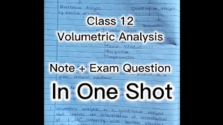 Class 12 Volumetric Analysis : All Notes and Question Answer in One Shot. VVIMP for board exam.