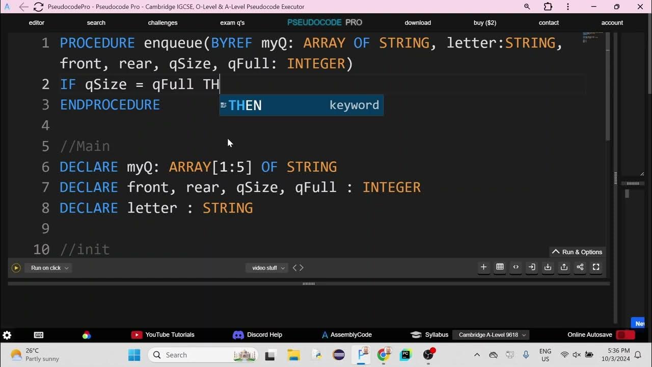 Queues - Enqueue: A Level Pseudocode - YouTube
