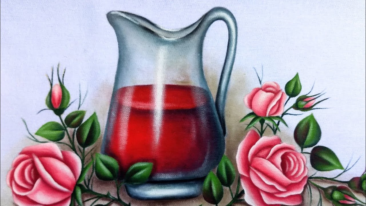 Como pintar transparência, jarra com vinho 🍷, pintura em tecido