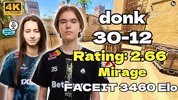 🔥donk (30-12) w/suns1de Rating: 2.66 (Mirage) | FACEIT EU | CS2 POV/demos